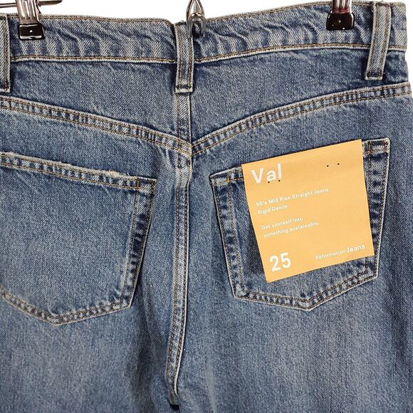 Reformation 'Val' Blue Cotton 90S Mid Rise Straight Jeans Size 25 - NWT - Picture 4 of 6